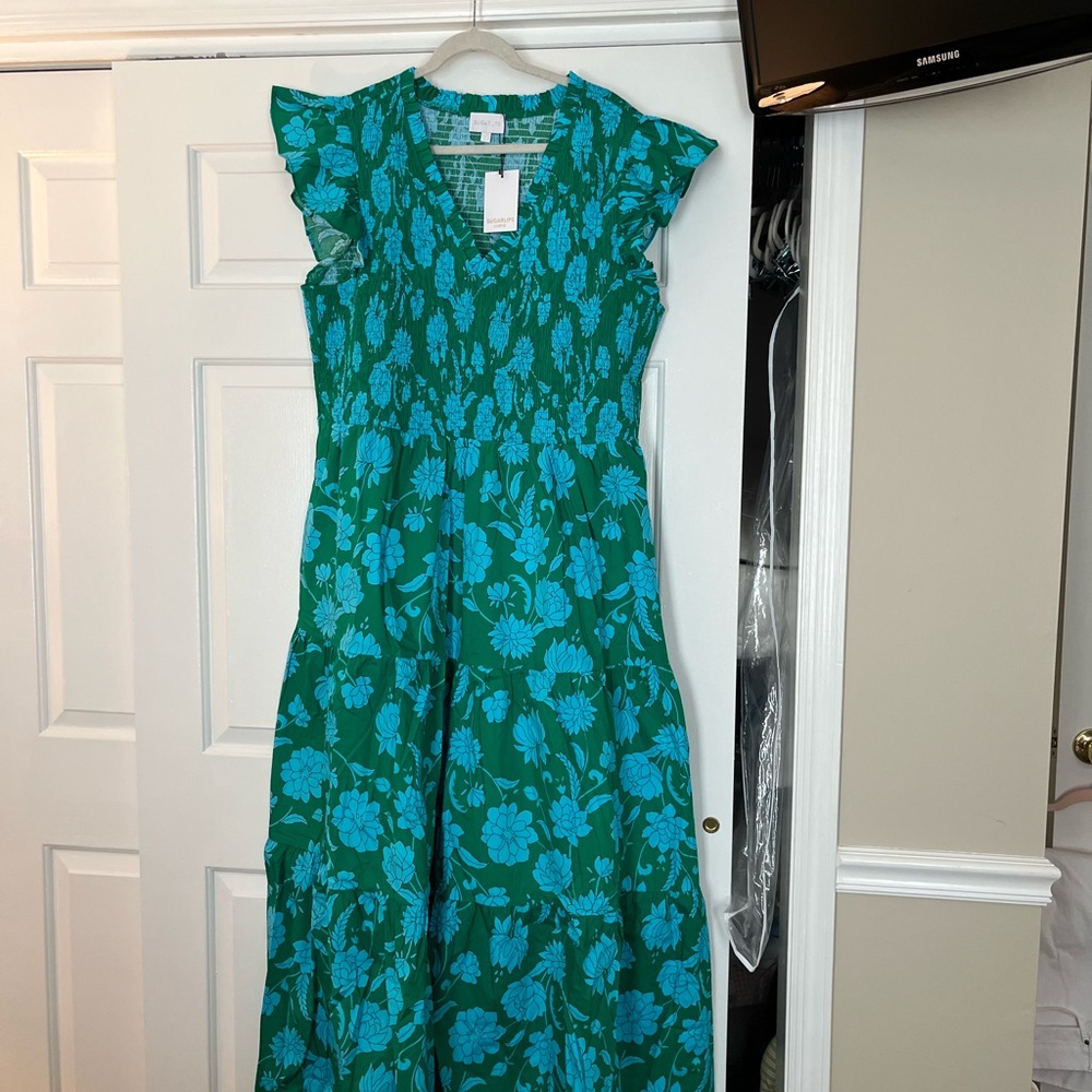 Sugarlips Apparel Teal and Blue Floral Maxi Dress
